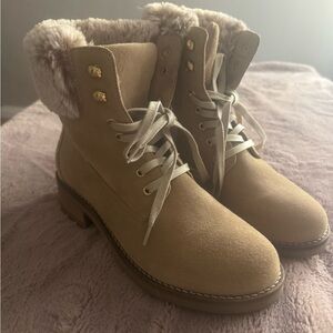 Ladies Ankle Boots Suede Antonio De Faria  Size 9 Fur Trim Lexi Lace Up MOTO